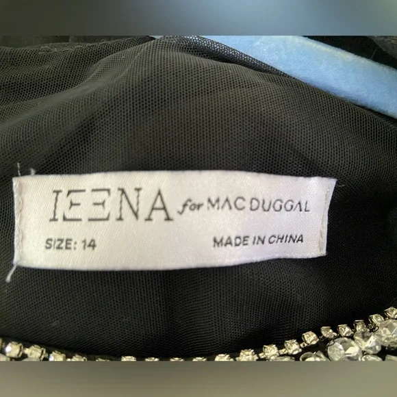 NWT Ieena for Mac Duggal Black Satin Embellished Neck Trumpet Gown Size 14 - Picture 7 of 9